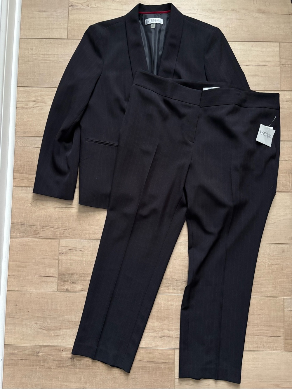 Kasper Black and Red Pinstripe Pants Suit NWT